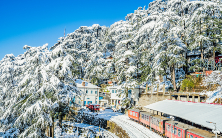 The scene from snowfall in Shimla Railway Station India