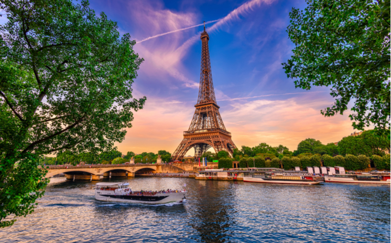 Serene views of Eiffel Tower and River Seine 
 in Paris, France
