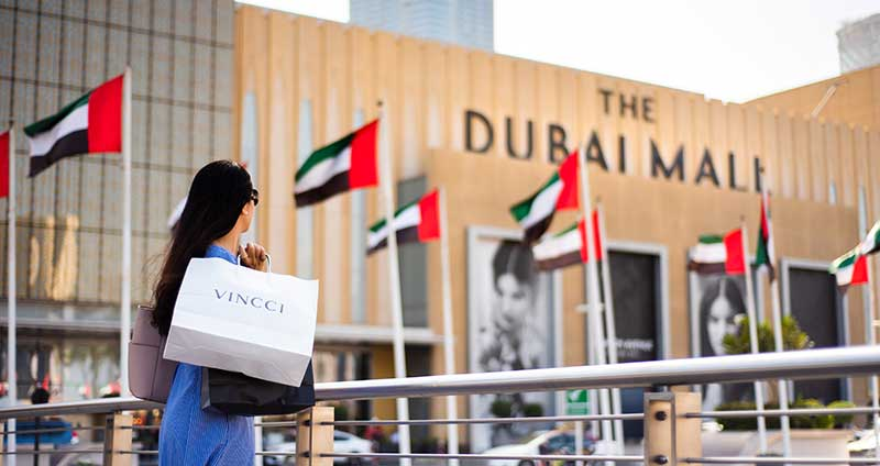 woman standing outside the Dubai Mall