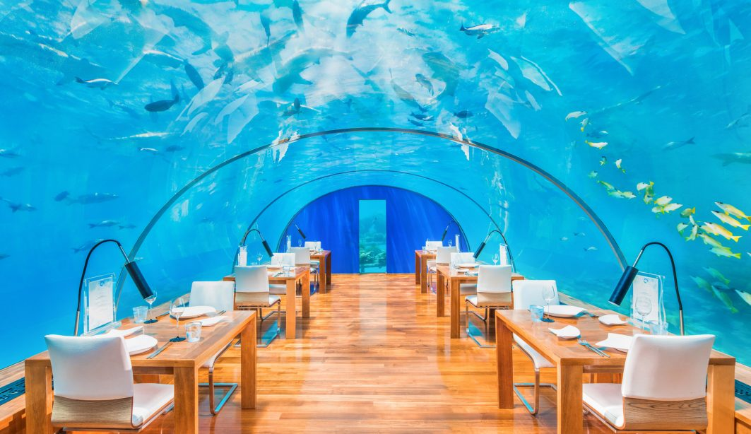 view of the underwater restaurant in maldives