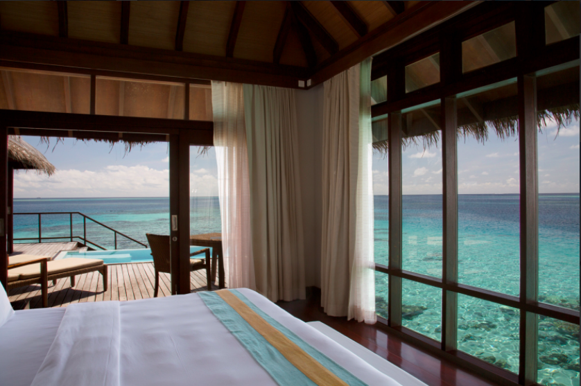 view from inside the water villa, maldives