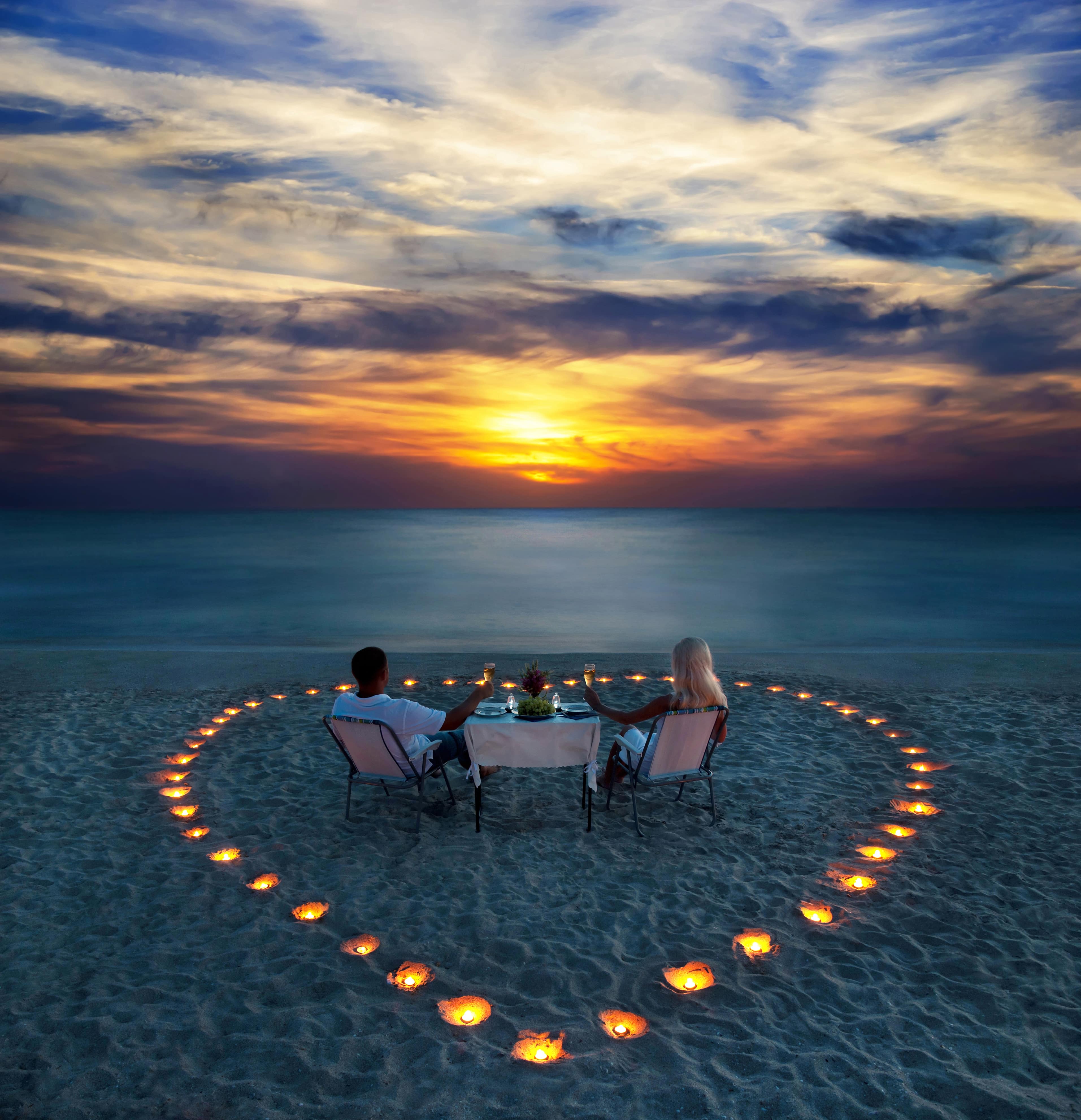 beautiful sunset with romantic setup 