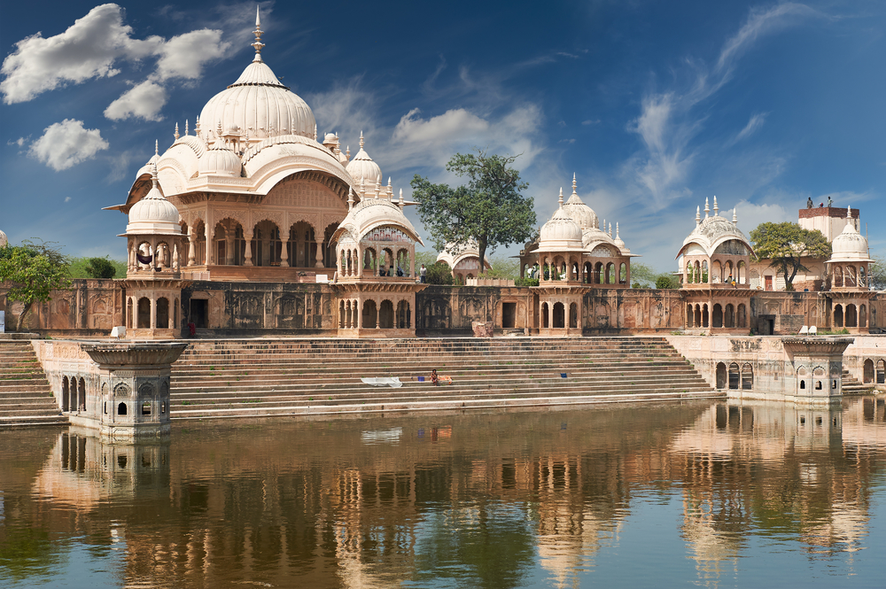A reflective image of the waterfront place in Vrindavan and Mathura