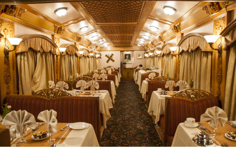 Interiors of the Deccan Odyssey luxurious passenger train