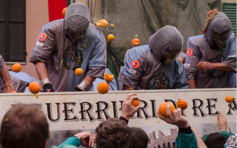 Battle of the Oranges during the Ivrea Carnival 
