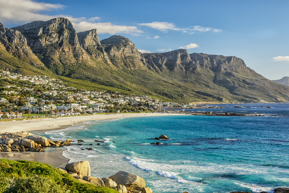 beautiful landscape of a beach by the mountains in south africa
