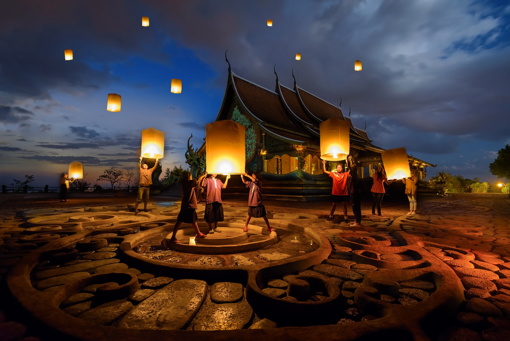 floating latern festival in Thailand village