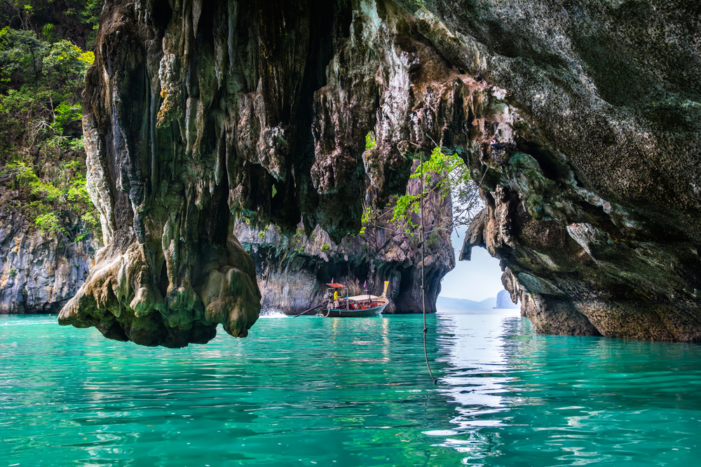 krabi caves over the ocean on a boatride