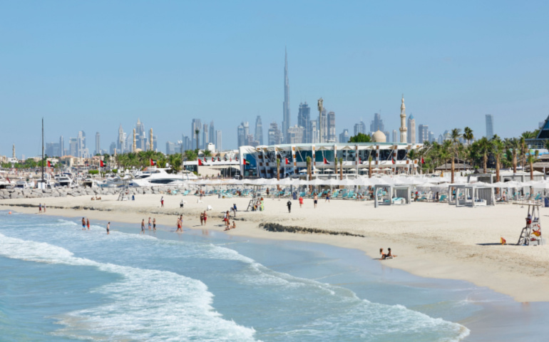 Jumeirah Beach with the skyline of Dubai in background