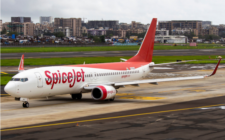 Boeing 737-800NG of SpiceJet taxiing at Mumbai Airport.