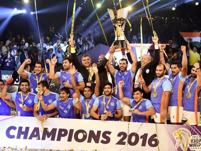 Indian Kabaddi Team with the 2016 Kabaddi World Cup trophy