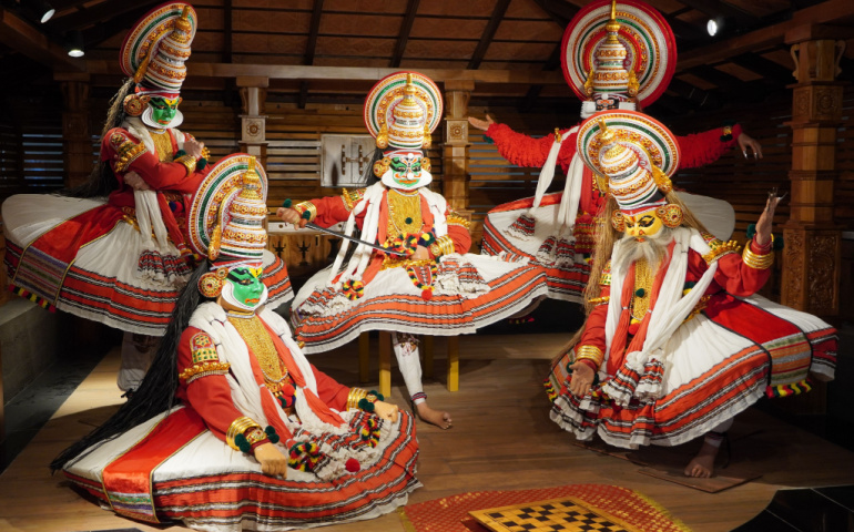Kathakali performers during the traditional dance of Kerala