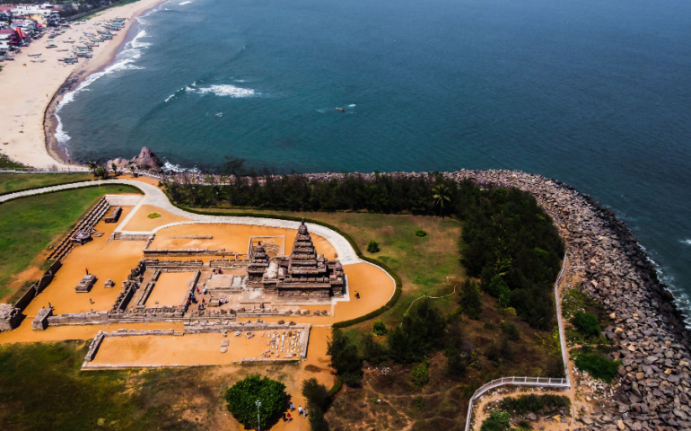 Aerial view of Temple of Mahabalipuram.