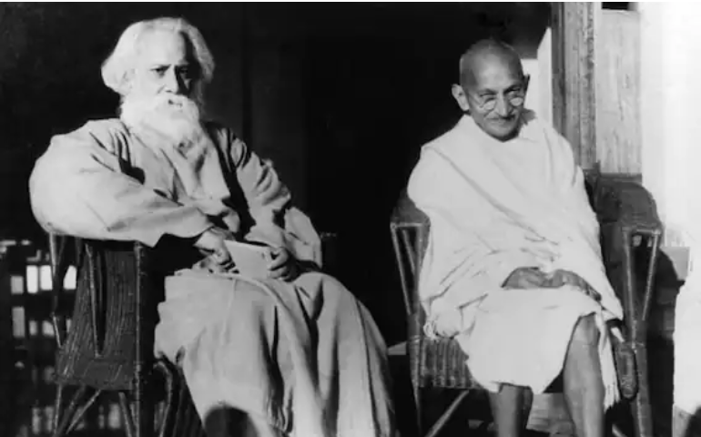 Rabindranath Tagore with MK Gandhi in Shantiniketan