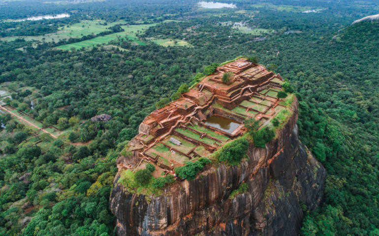 Sigiriya Lion's Rock of Fortress in the middle of the forest in Sri Lanka