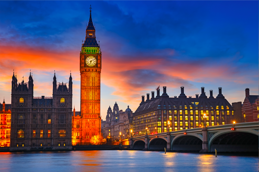 The evening view of the Big Ben in the UK