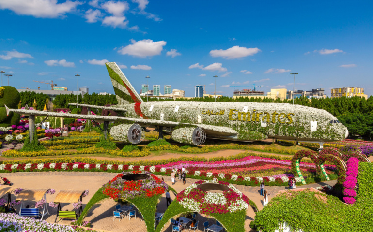 Emirates Airbus A380 made of flowers at the Dubai miracle garden