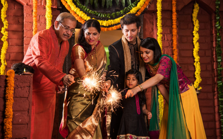 Family celebrating Diwali together