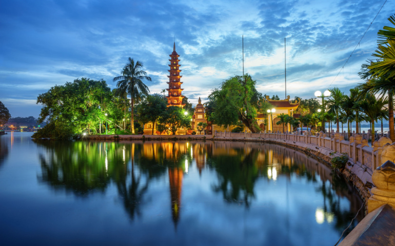 Panorama view of Tran Quoc pagoda, the oldest temple in Hanoi