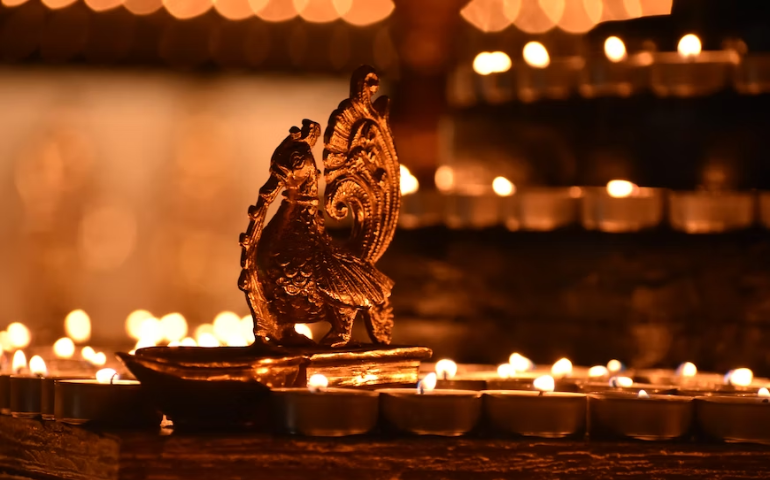 Lighted diyas for Diwali in Odisha