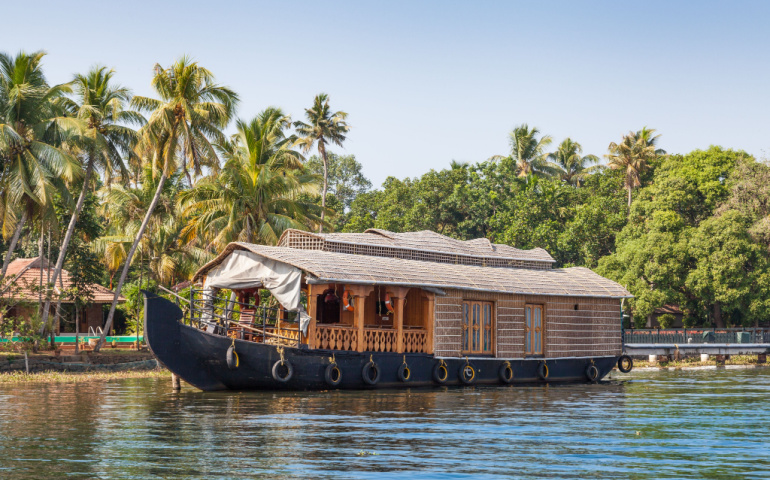 Traditional houseboat at Vembanad Lake, Kerala