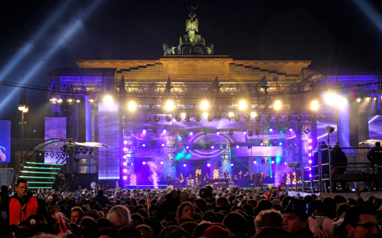 New Year celebrations taking place at Pariser Platz near Brandenburg Gate in Berlin