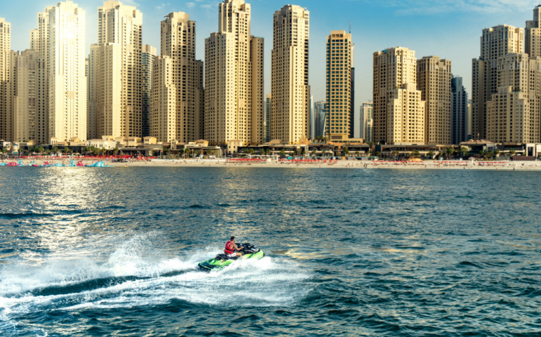 Man enjoying a speed boat at Jumeirah beach