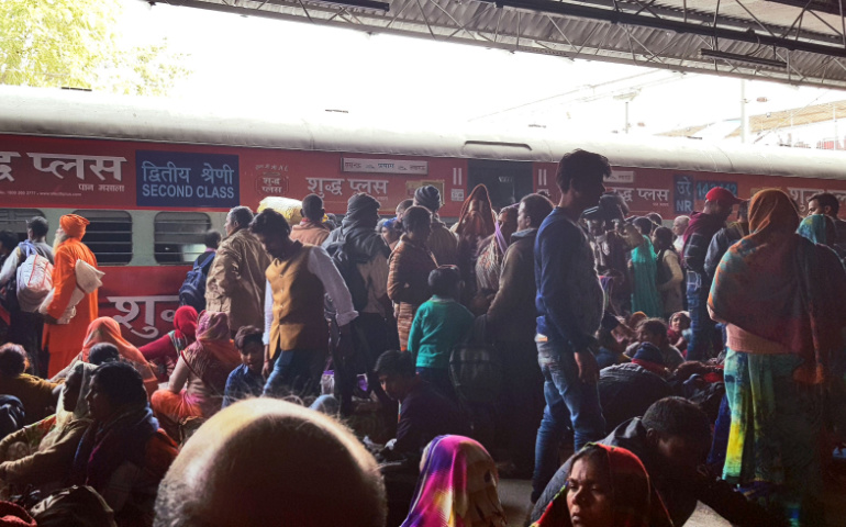 Passengers are waiting for the respective train at Prayag railway station.