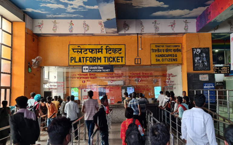 Platform ticket counter at New Delhi Railway Station.