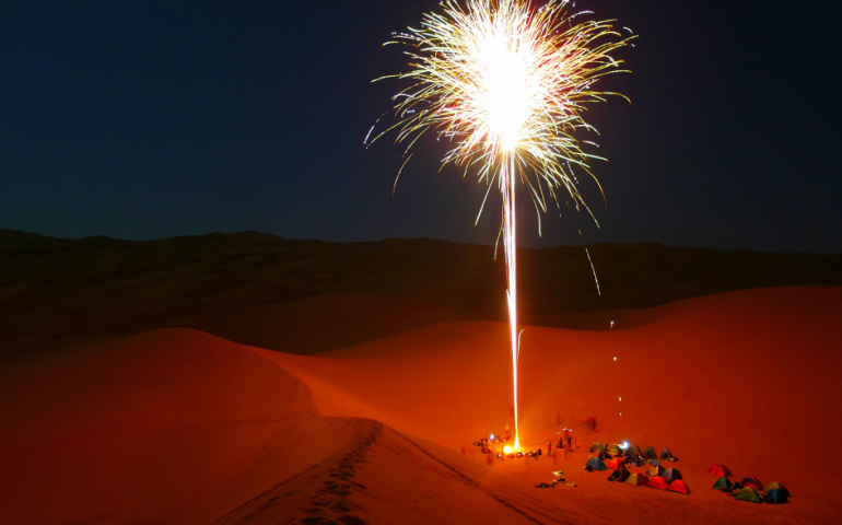 FIreworks in desert to welcome the New Year