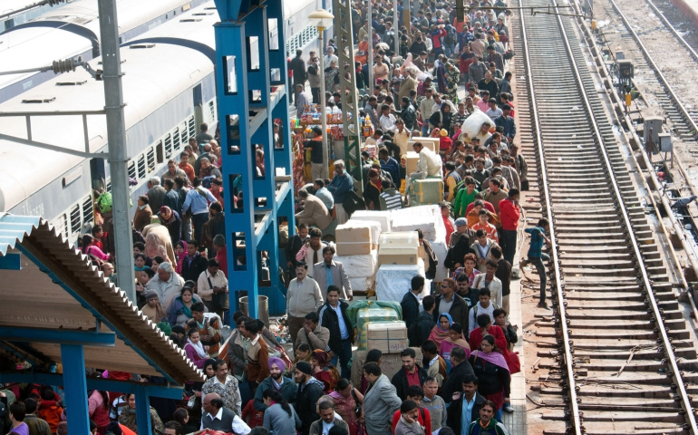 A crowded railway platform