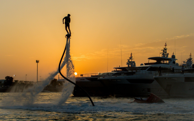 Man performing flyboarding stunts in Dubai