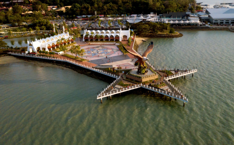 Aerial view of eagle square & harbour view. Langkawi, Malaysia