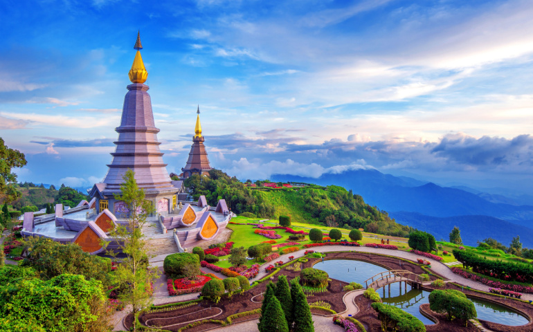 Landmark pagoda in Doi Inthanon National Park at Chiang Mai, Thailand