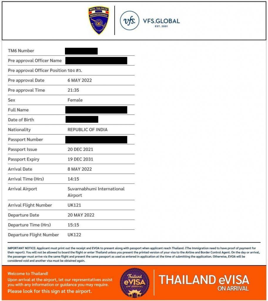 Thailand Visa Sample