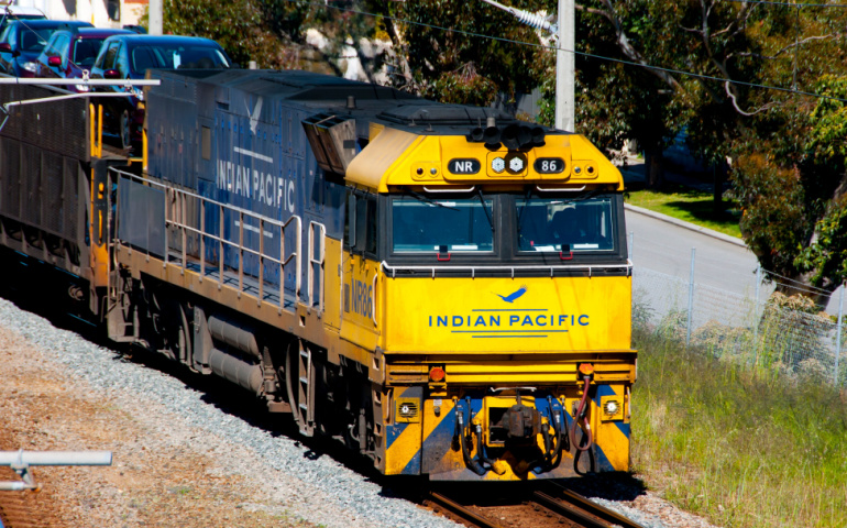  Indian Pacific passenger rail train that operates between Sydney, on the Pacific Ocean, and Perth, on the Indian Ocean 