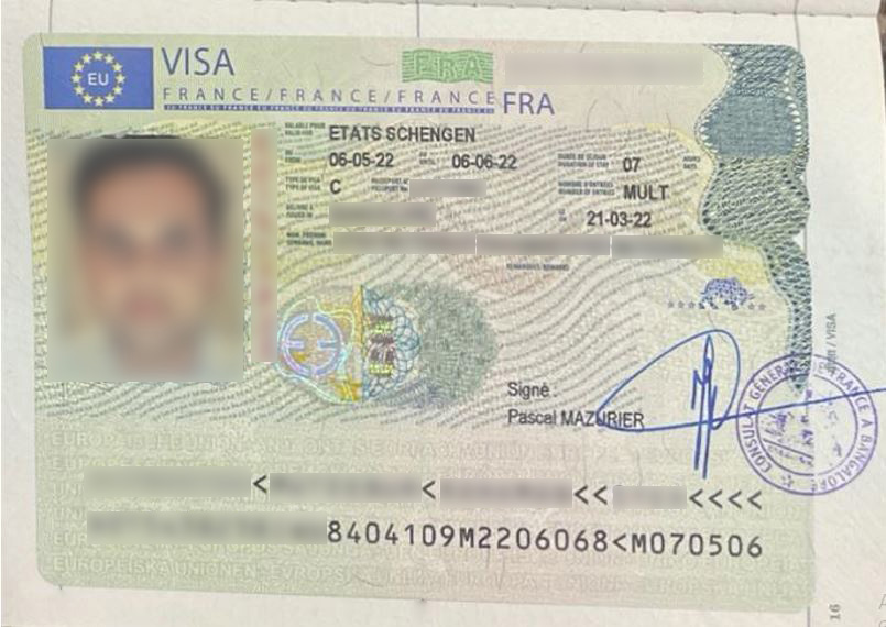 Sample of France Visa for Indians