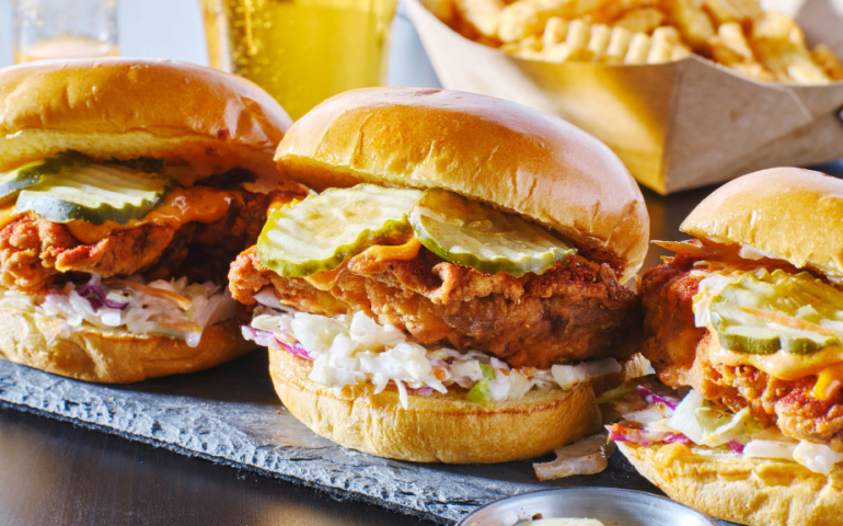 Spicy Nashville Hot Chicken Sandwich with Coleslaw and Pickles