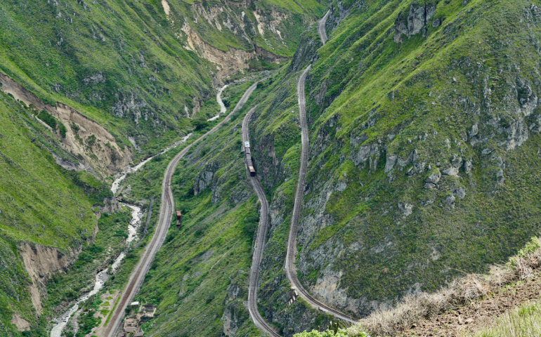 Nariz del Diablo, devil’s nose, is a famous railroad track in the andes of Ecuador, so steep, it has to zig zag up the mountains with reversing into dead ends
