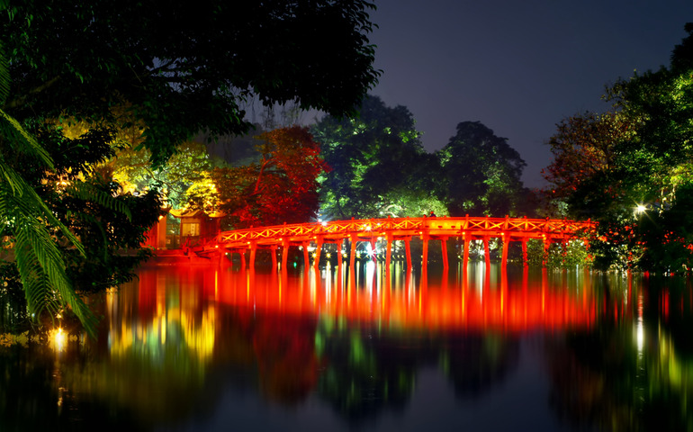 Huc Red Bridge over Haon Kiem Lake