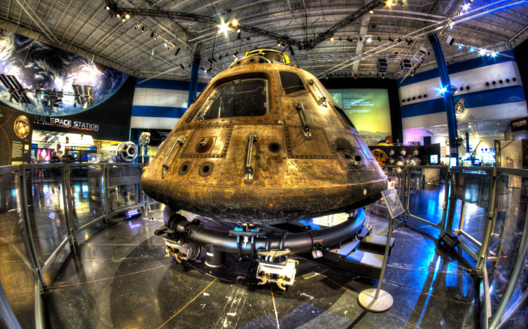 The Apollo 11 Command Module "Columbia" on display at Space Center Houston.
