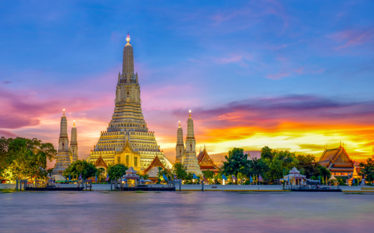 Wat Arun Temple at sunset landmark of Bangkok, Thailand