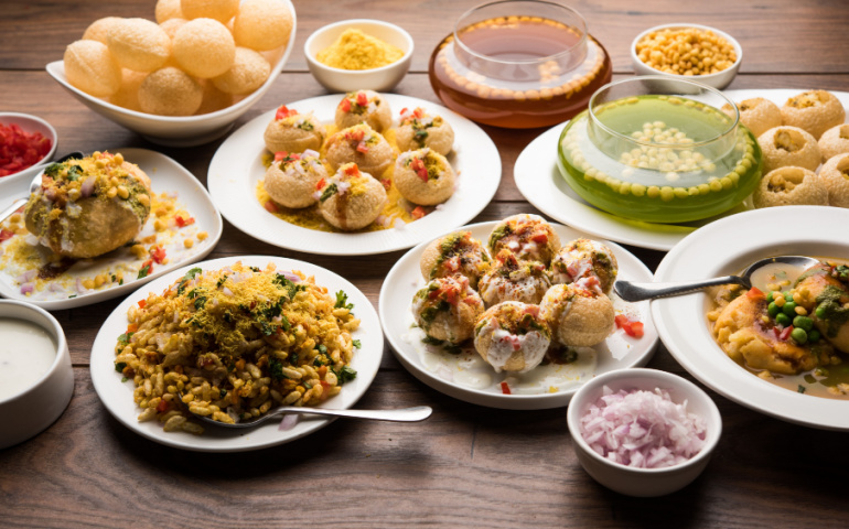 Variety of chaat - a famous street food in India
