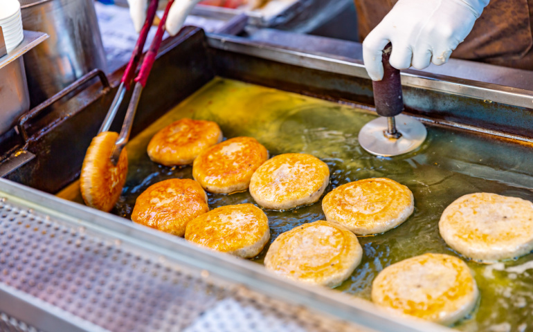 Korean sweet street pancake Hotteok,Traditional food in Korea