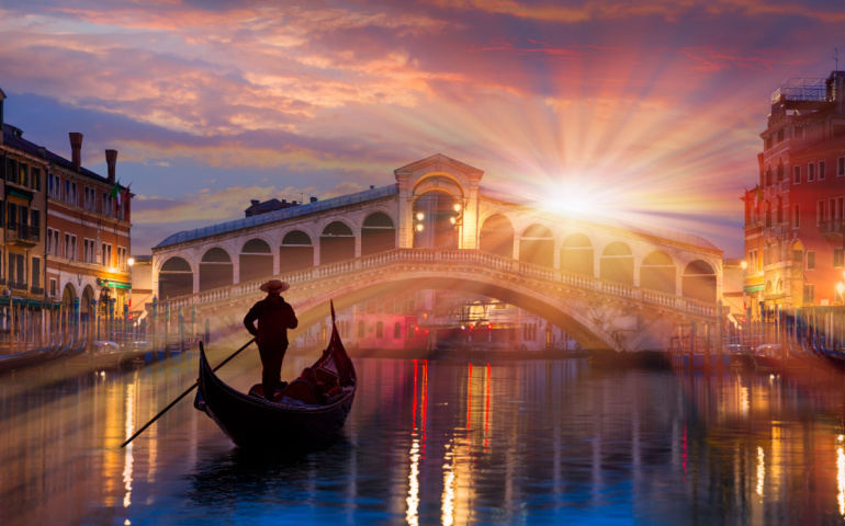 Gondola near Rialto Bridge in Venice, Italy
