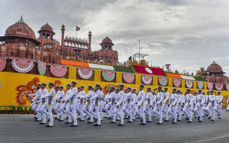  Indian Navy Personnel marching past the Red Fort as a part of the Independence Day Parade