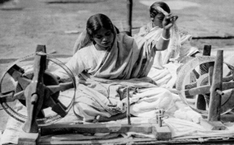 To boycott British goods as a part of the Swadeshi Movement, many women started using Charkha to make Khadi