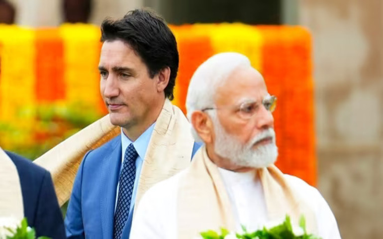 Canada's Prime Minister Justin Trudeau, left, with Indian Prime Minister Narendra Modi
