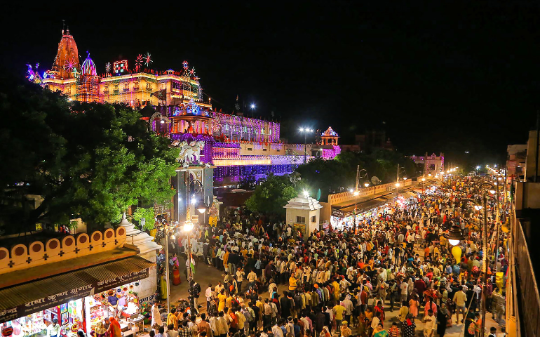 Devotees gather at the Shri Krishna Janmabhoomi Temple in Mathura