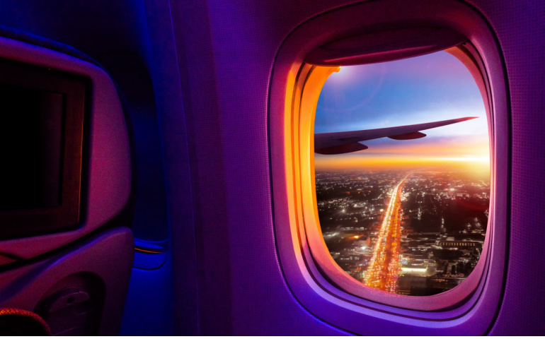 Sunset through an airplane window